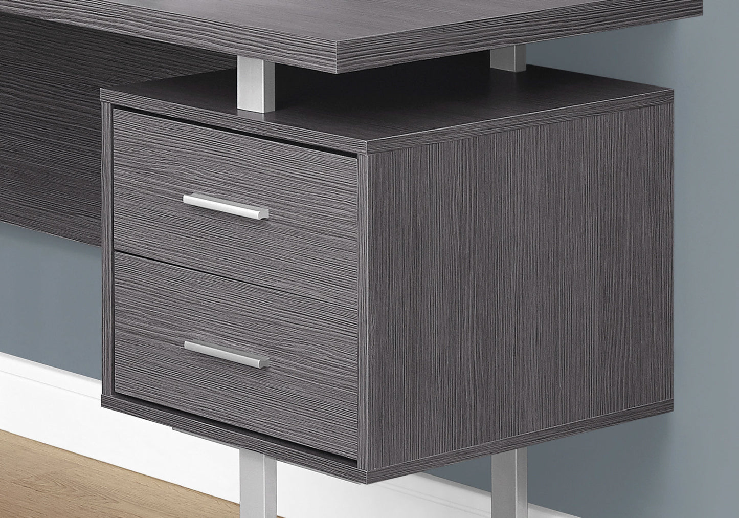 71" Gray and Black L Shape Computer Desk With Three Drawers