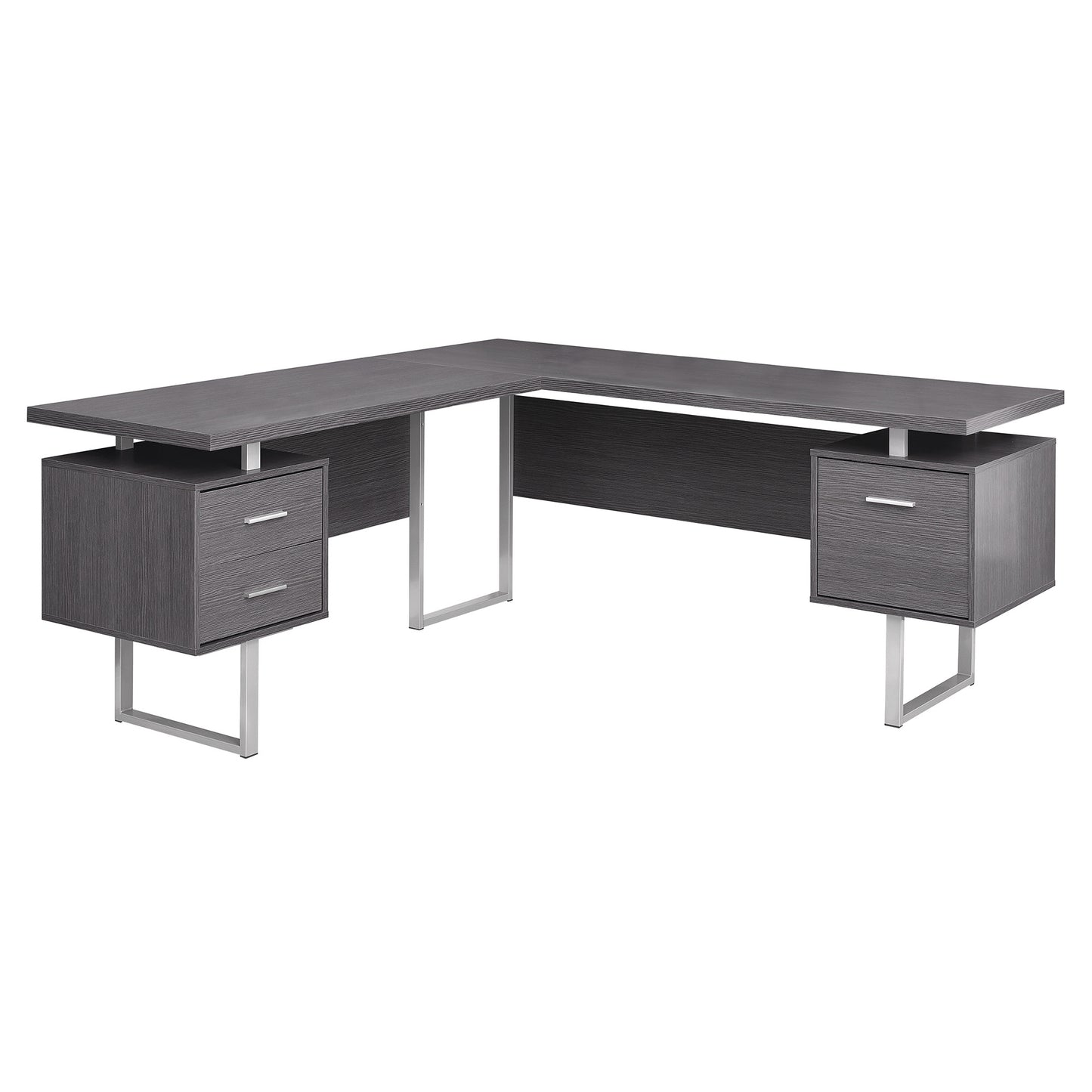71" Gray and Black L Shape Computer Desk With Three Drawers