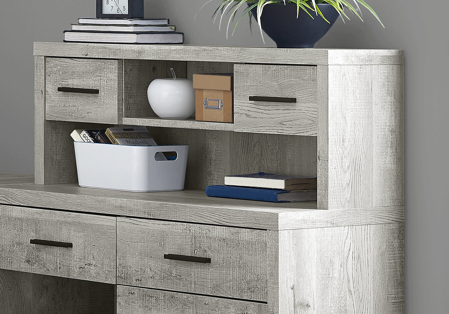 59" Gray and Black L Shape Computer Desk With Eight Drawers