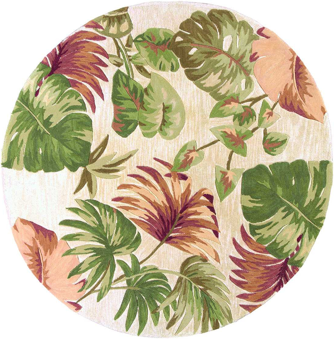 5'X8' Beige Hand Tufted Tropical Leaves Indoor Area Rug