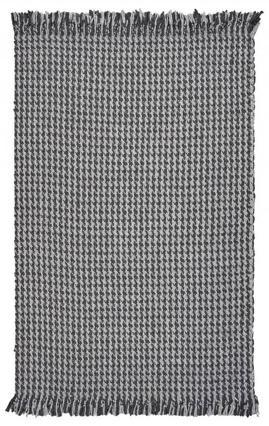 3' X 5' Gray Wool Houndstooth Hand Woven Area Rug