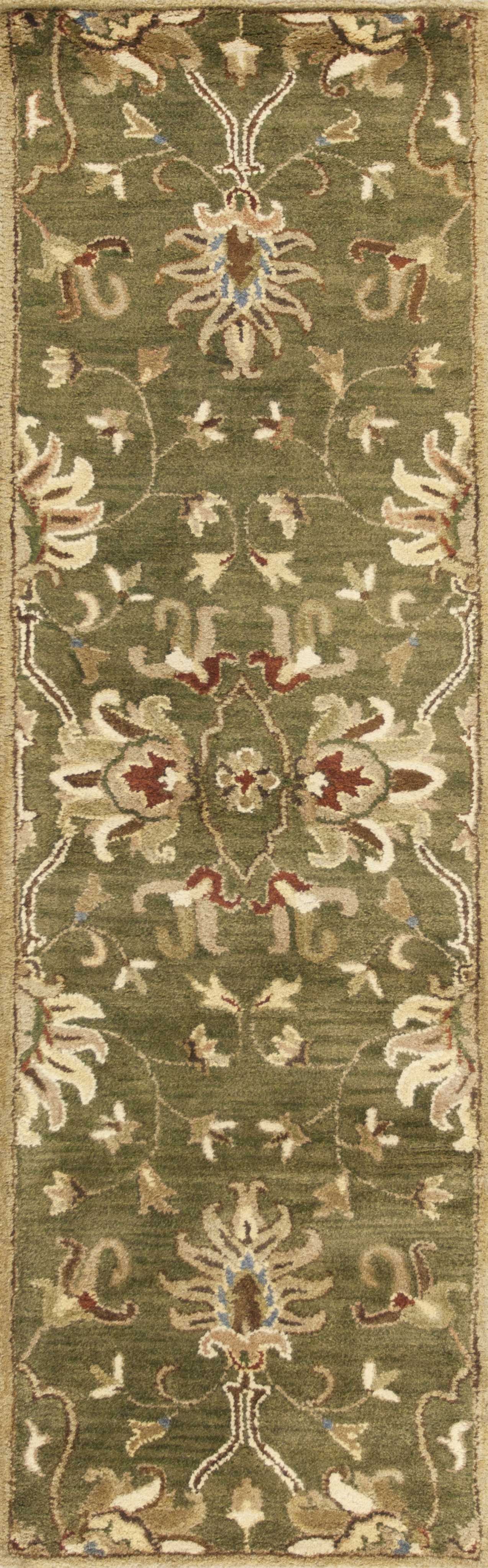 2' X 7' Emerald Green Floral Vine Wool Runner Rug