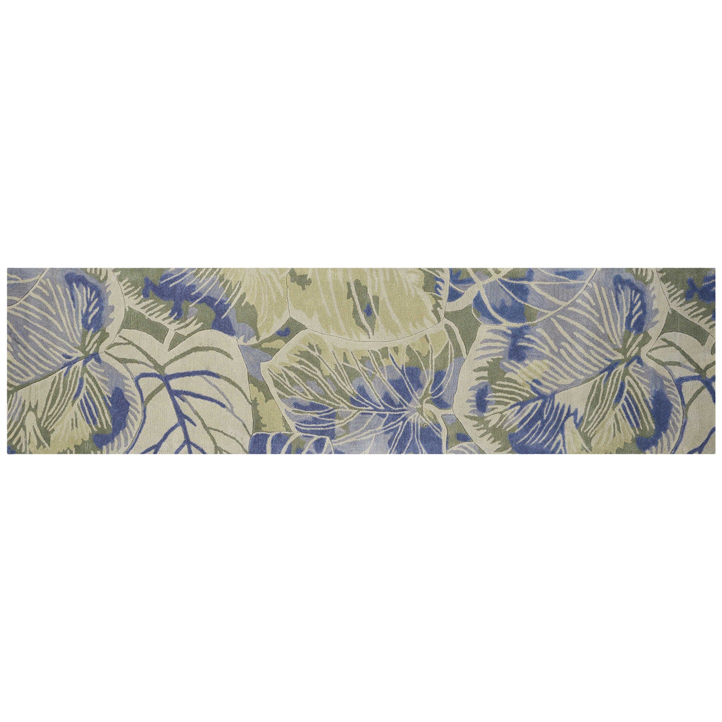 3' X 5' Blue Or Green Tropical Leaves Wool Indoor Area Rug