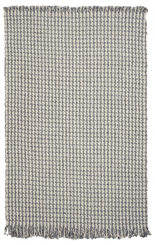 3' X 5' Gray and Ivory Wool Houndstooth Hand Woven Area Rug