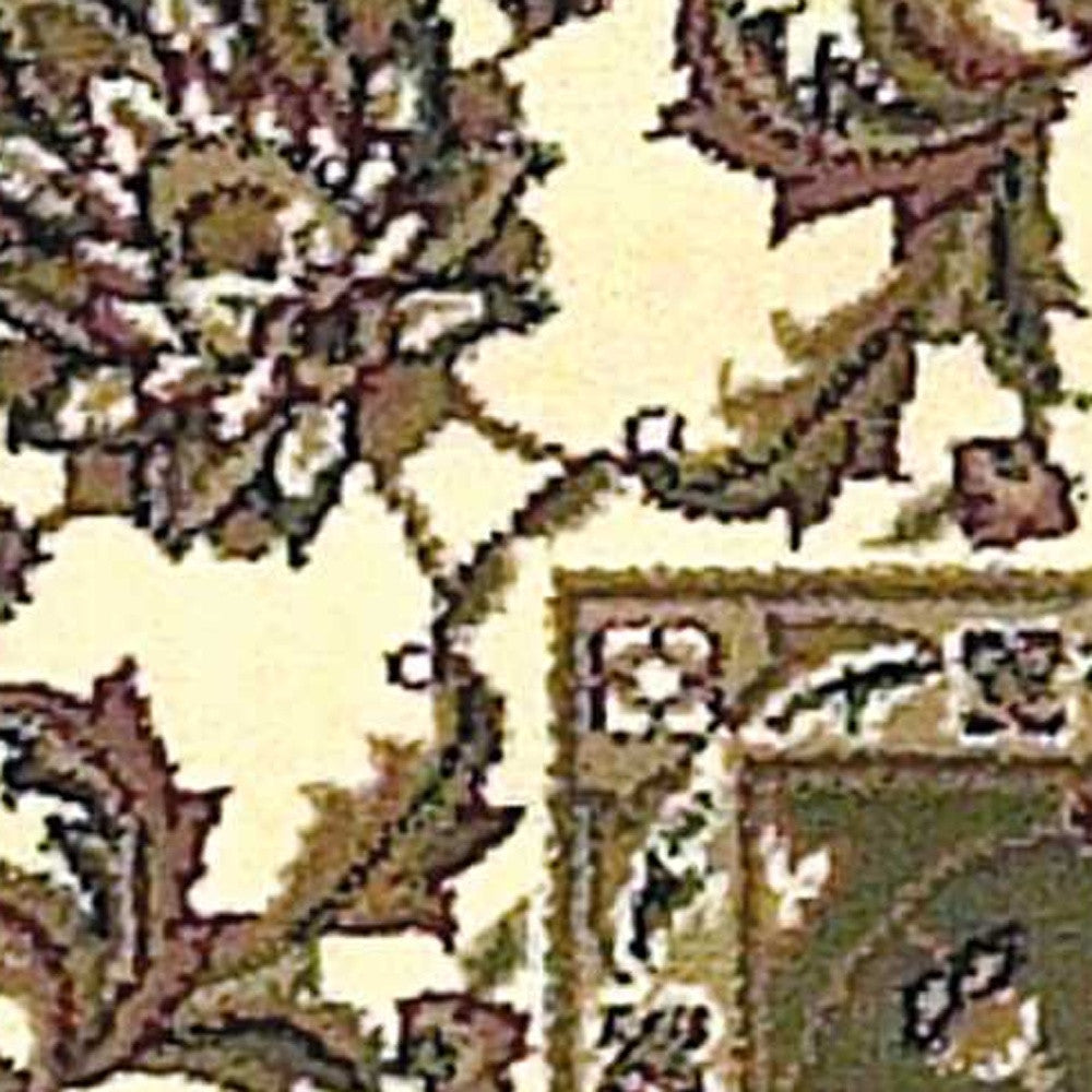 Green And Ivory Octagon Floral Vines Area Rug