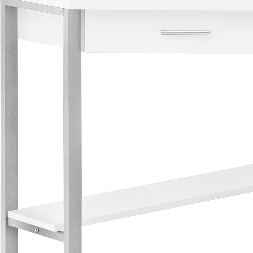 42" White and Silver Corner Computer Desk With Two Drawers