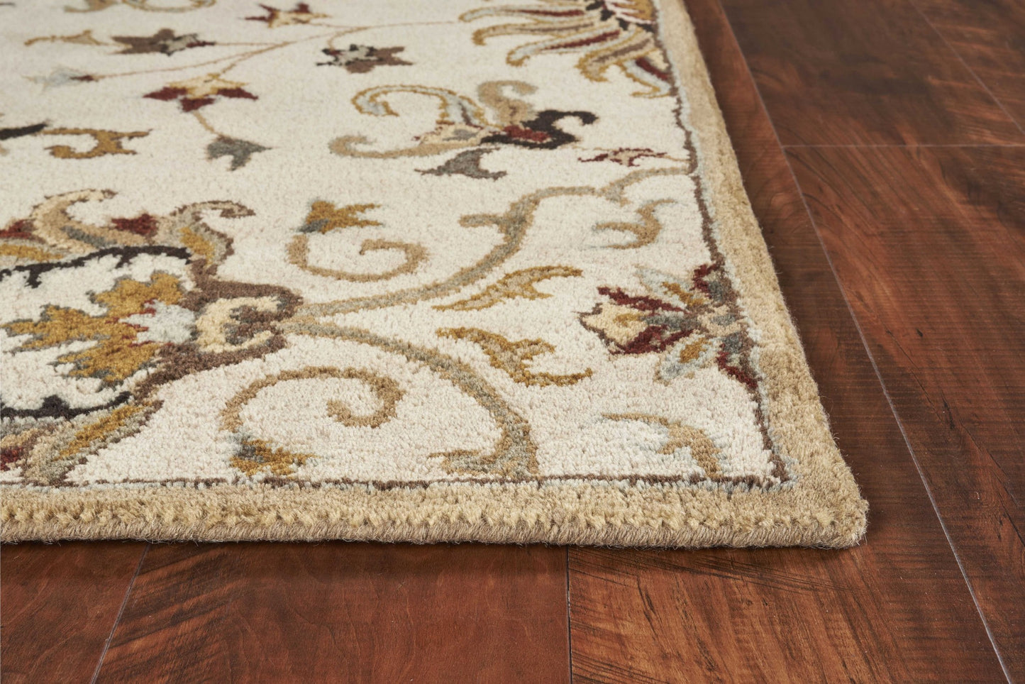 9' X 13' Beige Blue and Ivory Wool Floral Vines Hand Tufted Area Rug