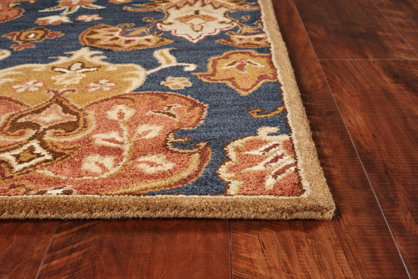 6' Navy Blue Round Wool Medallion Hand Tufted Area Rug