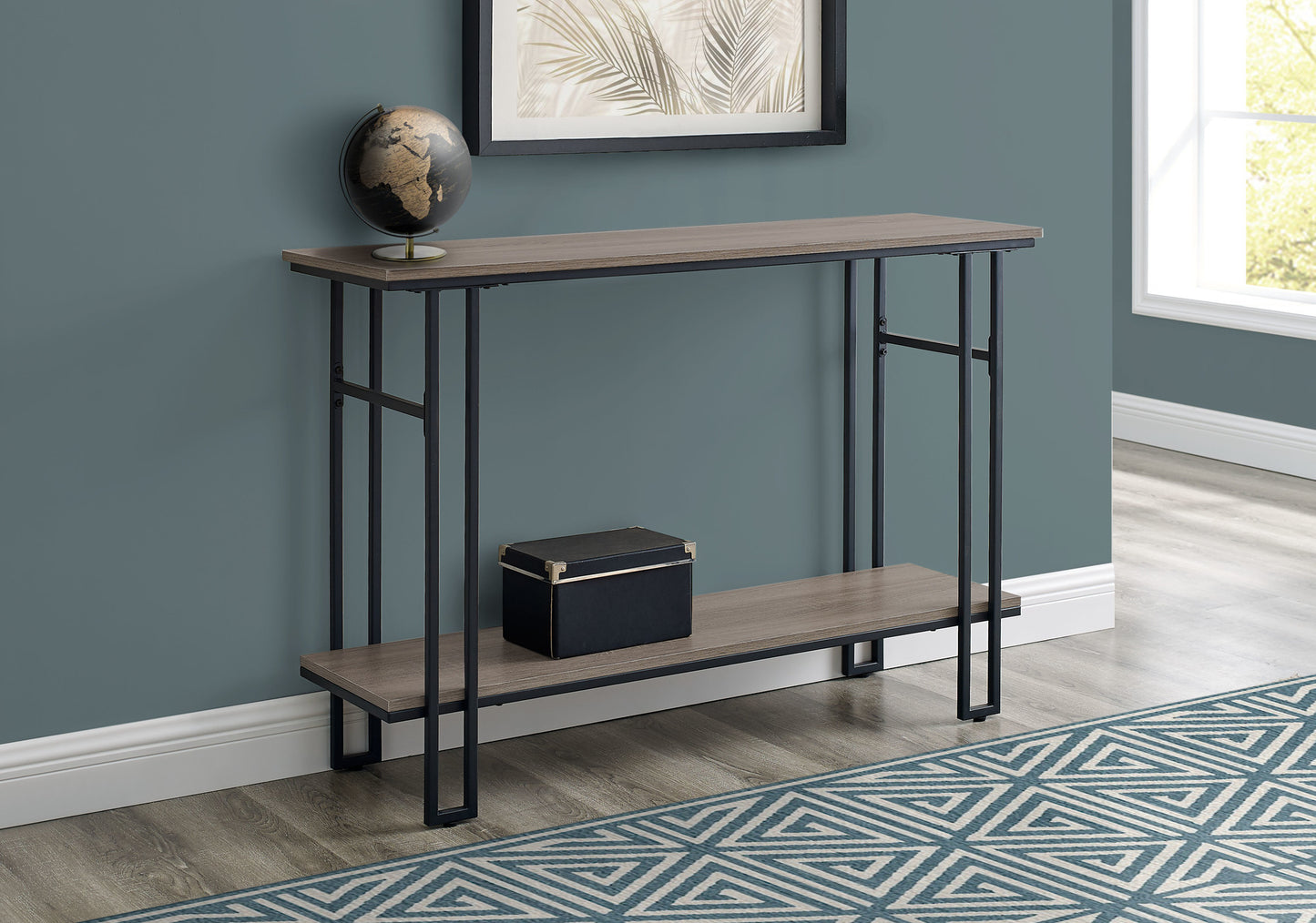 47" Taupe And Black Frame Console Table With Storage