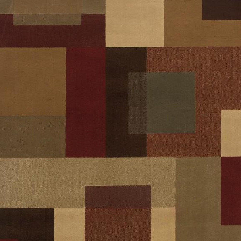 3'X8' Red And Tan Geometric Runner Rug