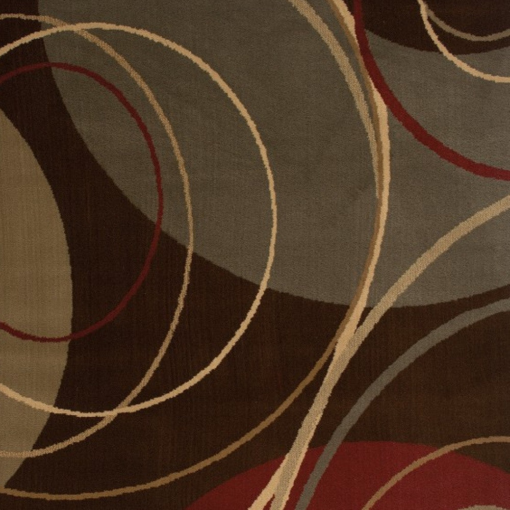 5'X8' Brown And Red Abstract  Area Rug