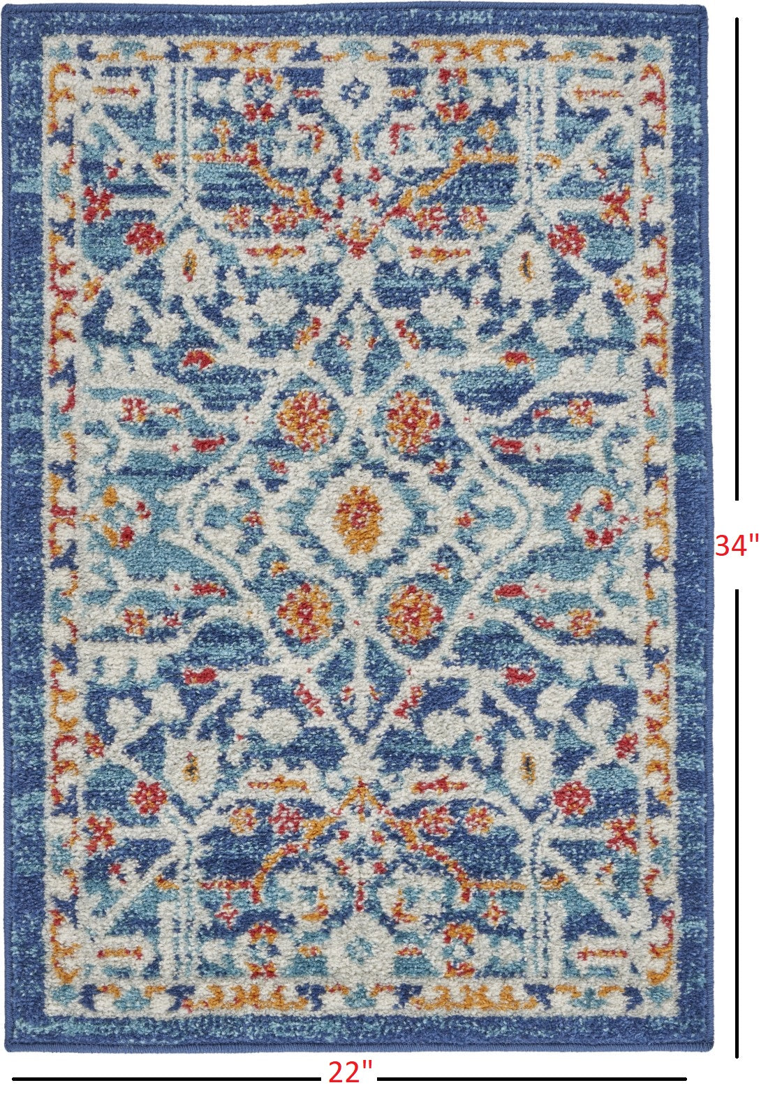 8' Blue And Ivory Floral Power Loom Runner Rug