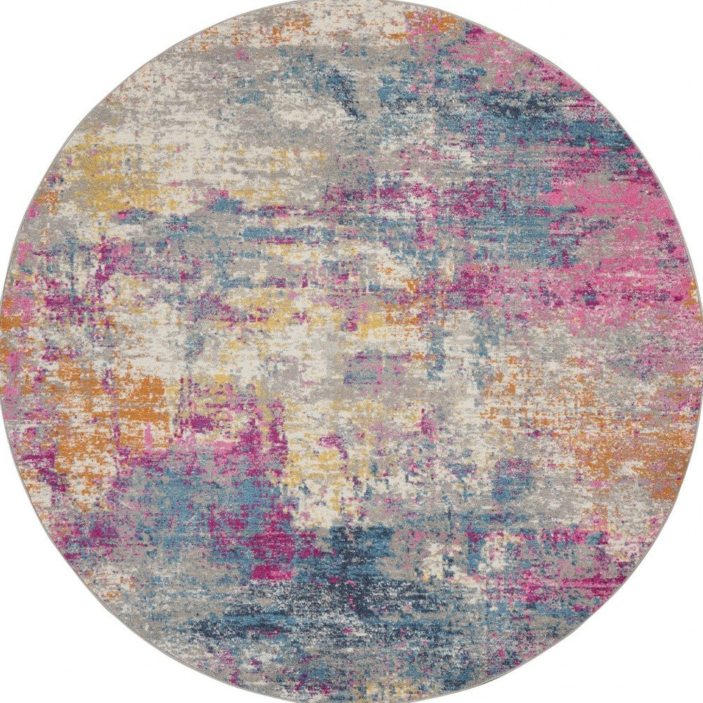 2' X 3' Blue And Pink Abstract Power Loom Area Rug