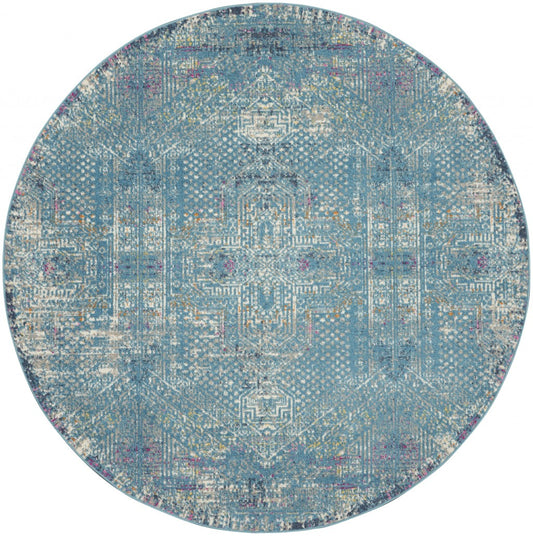 5' X 7' Blue Southwestern Power Loom Area Rug