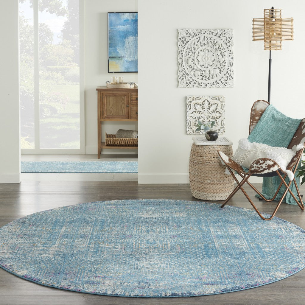 10' Blue Southwestern Power Loom Runner Rug