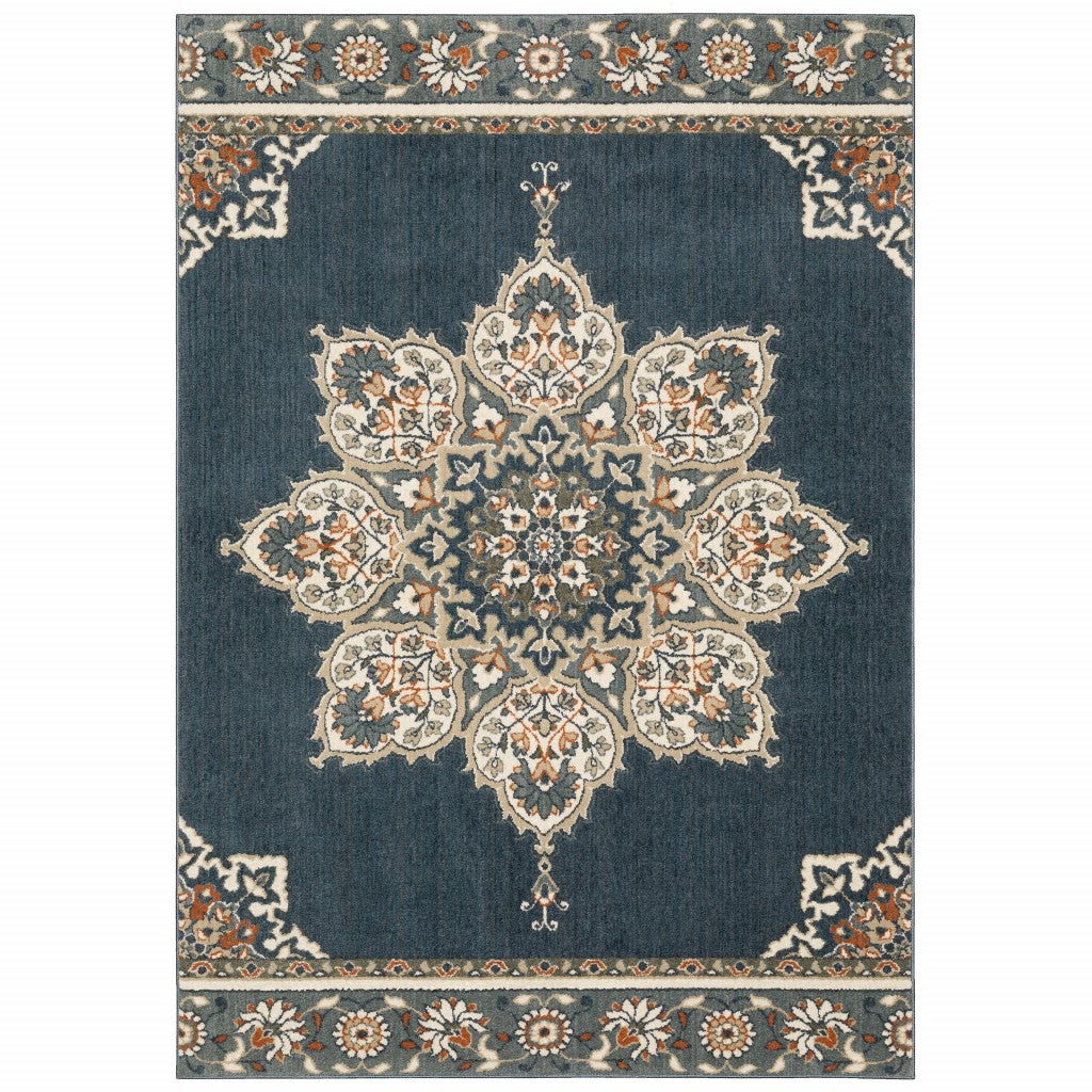 2’ X 7’ Blue And Beige Floral Medallion Indoor Runner Rug