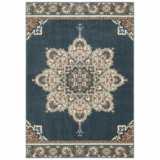 2’ X 7’ Blue And Beige Floral Medallion Indoor Runner Rug