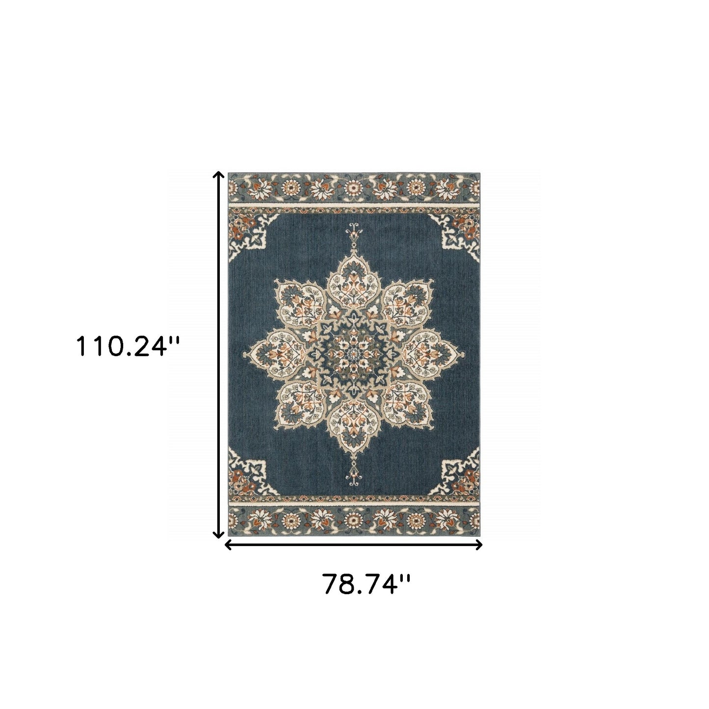 2’ X 7’ Blue And Beige Floral Medallion Indoor Runner Rug