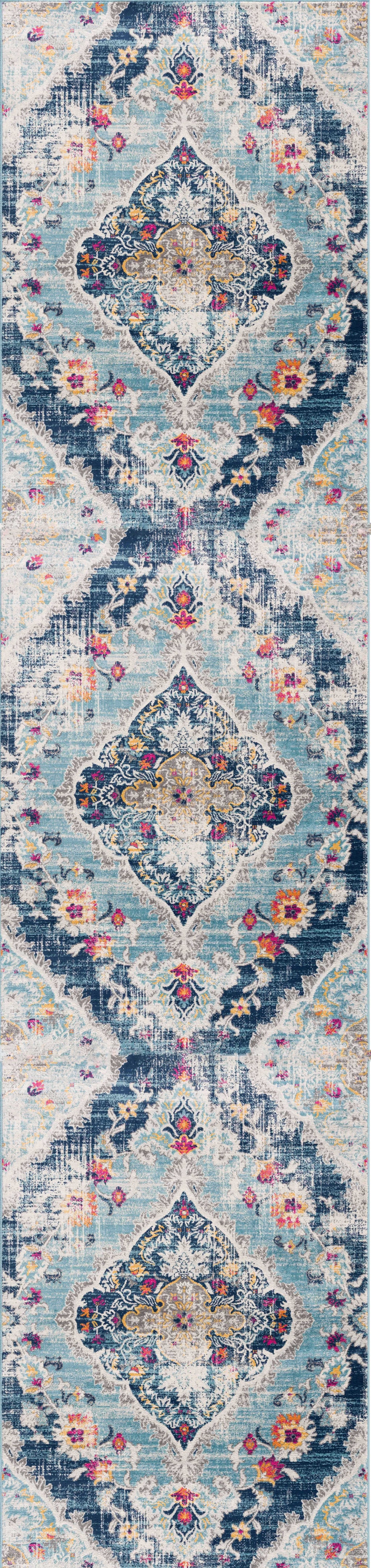 6' x 9' Blue and Ivory Medallion Area Rug