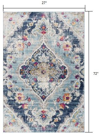 6' x 9' Blue and Ivory Medallion Area Rug