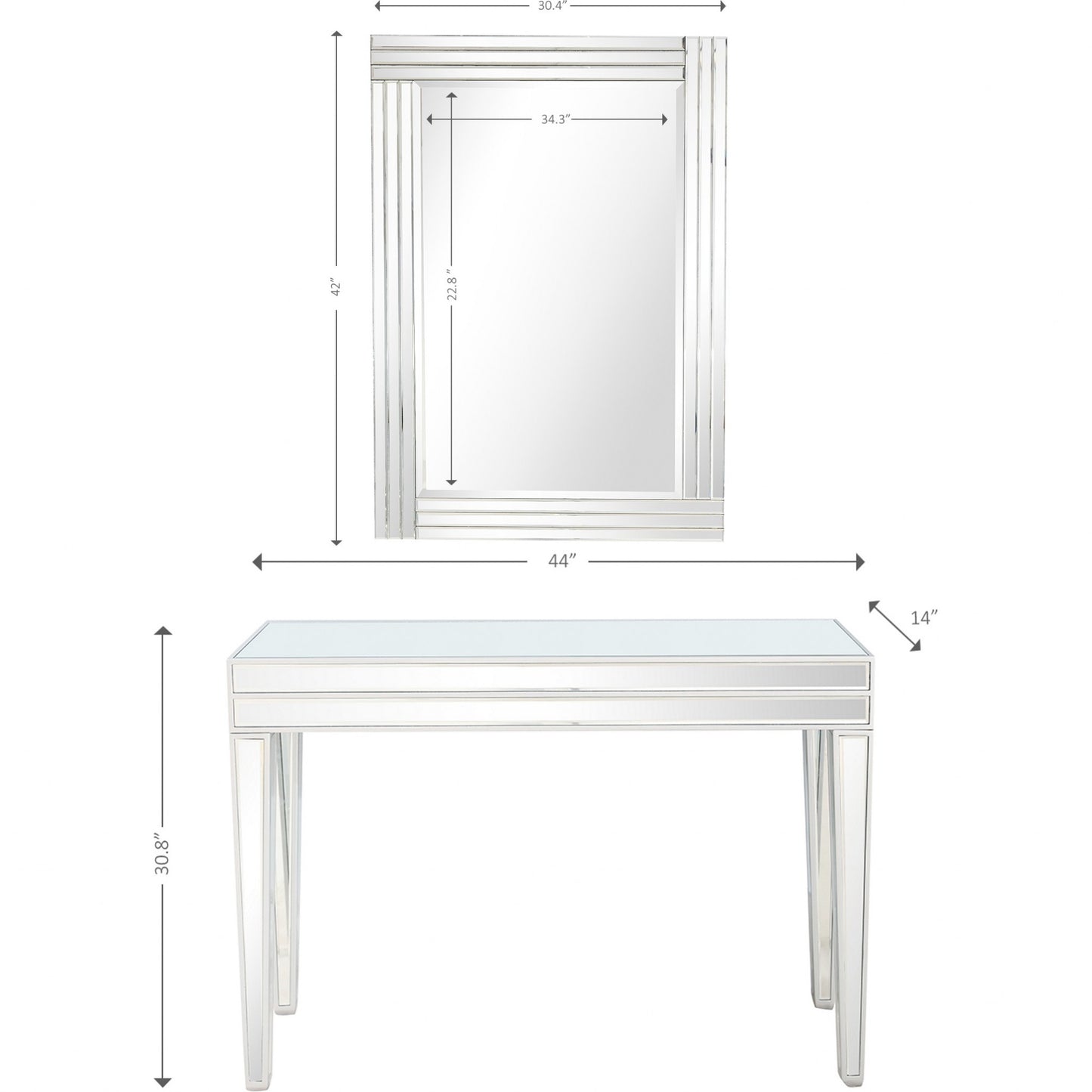 Modern Mirrored Console Table and Mirror Set