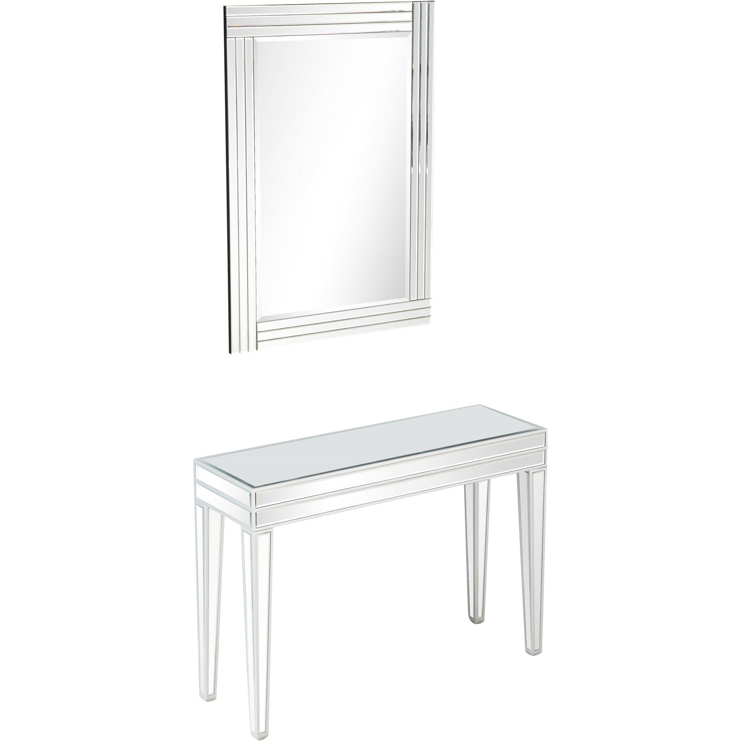 Modern Mirrored Console Table and Mirror Set