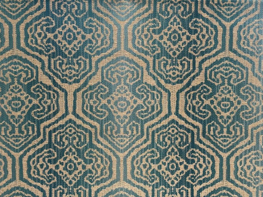 Aqua Damask Woven Fabric