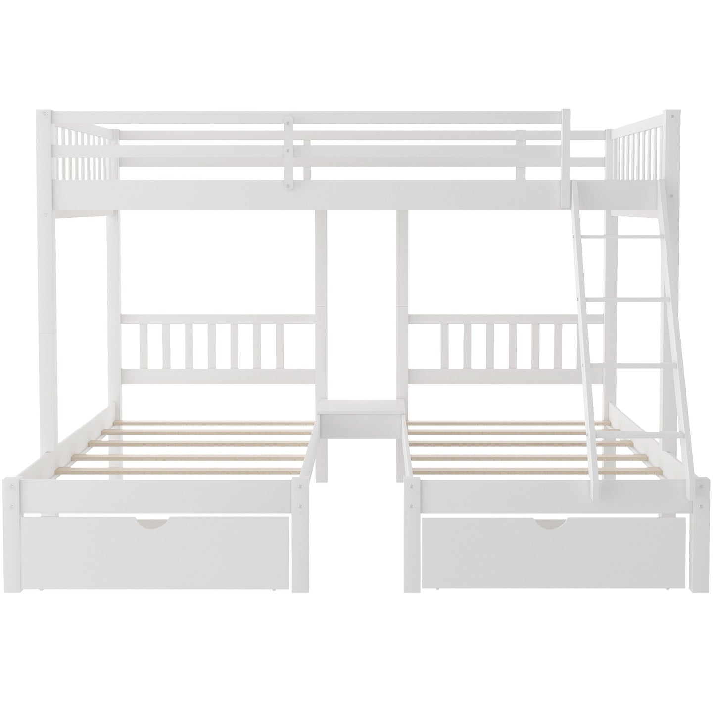 White Full Over Double Twin Triple Bunk Beds with Drawers