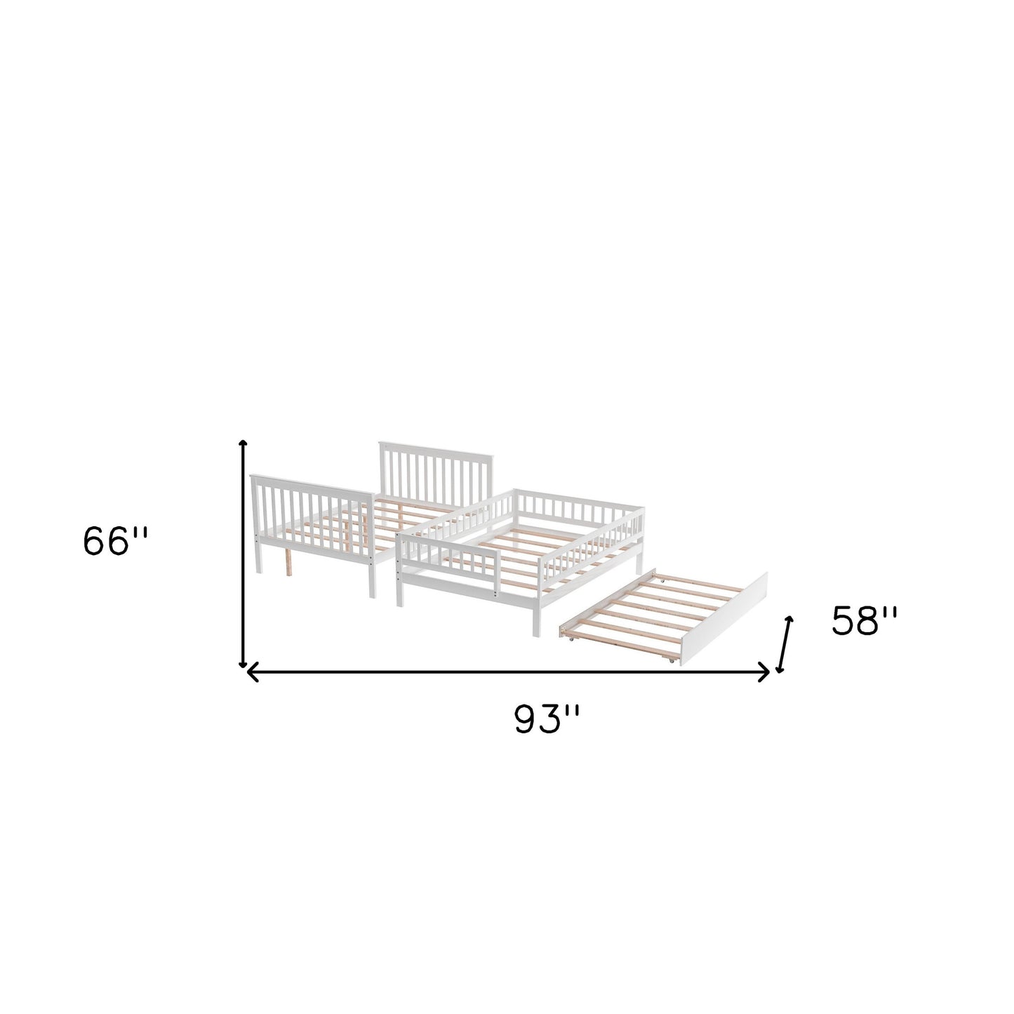 White Full Over Full Farmhouse Style Bunk Bed with Trundle and Staircase