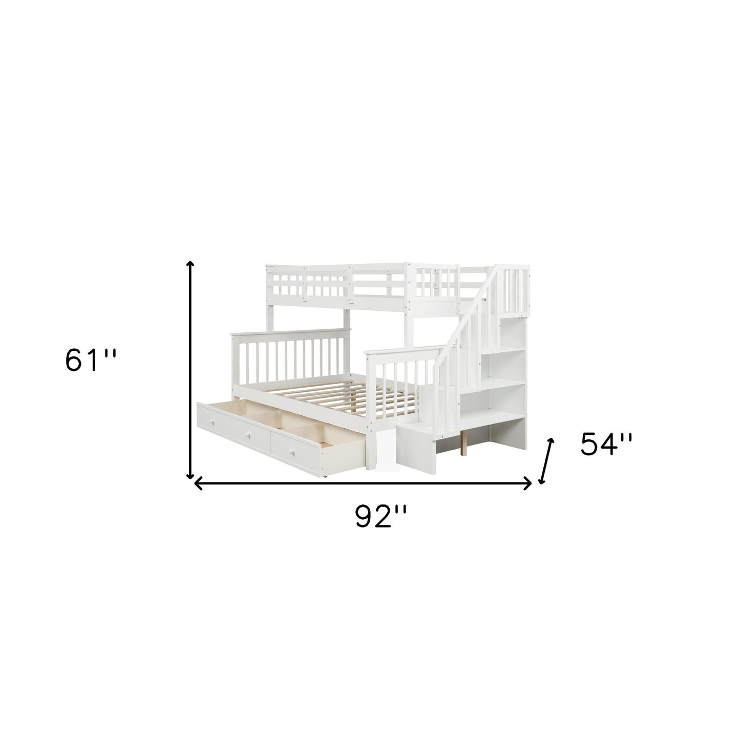 White Twin Over Full Contemporary Bunk Bed With Stairs And Shelves