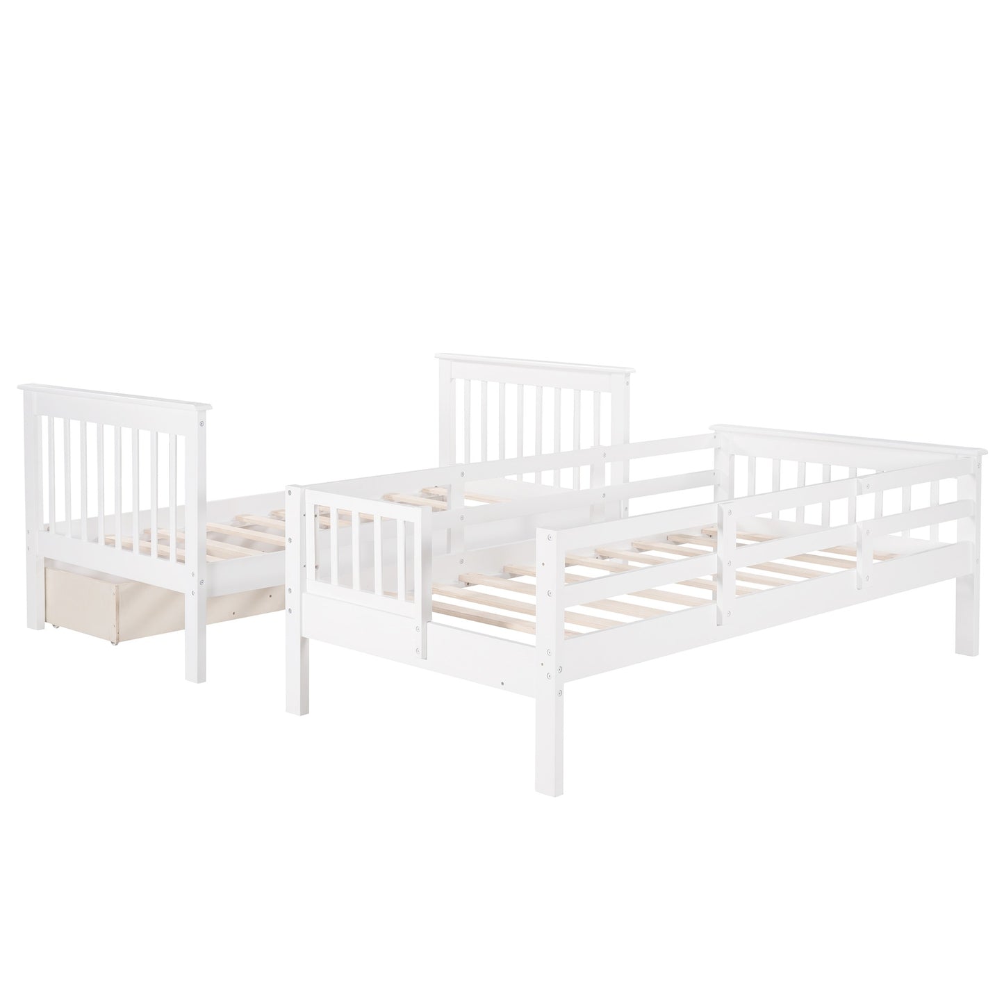 White Twin Over Twin Bunk Bed with Stairway and Drawers