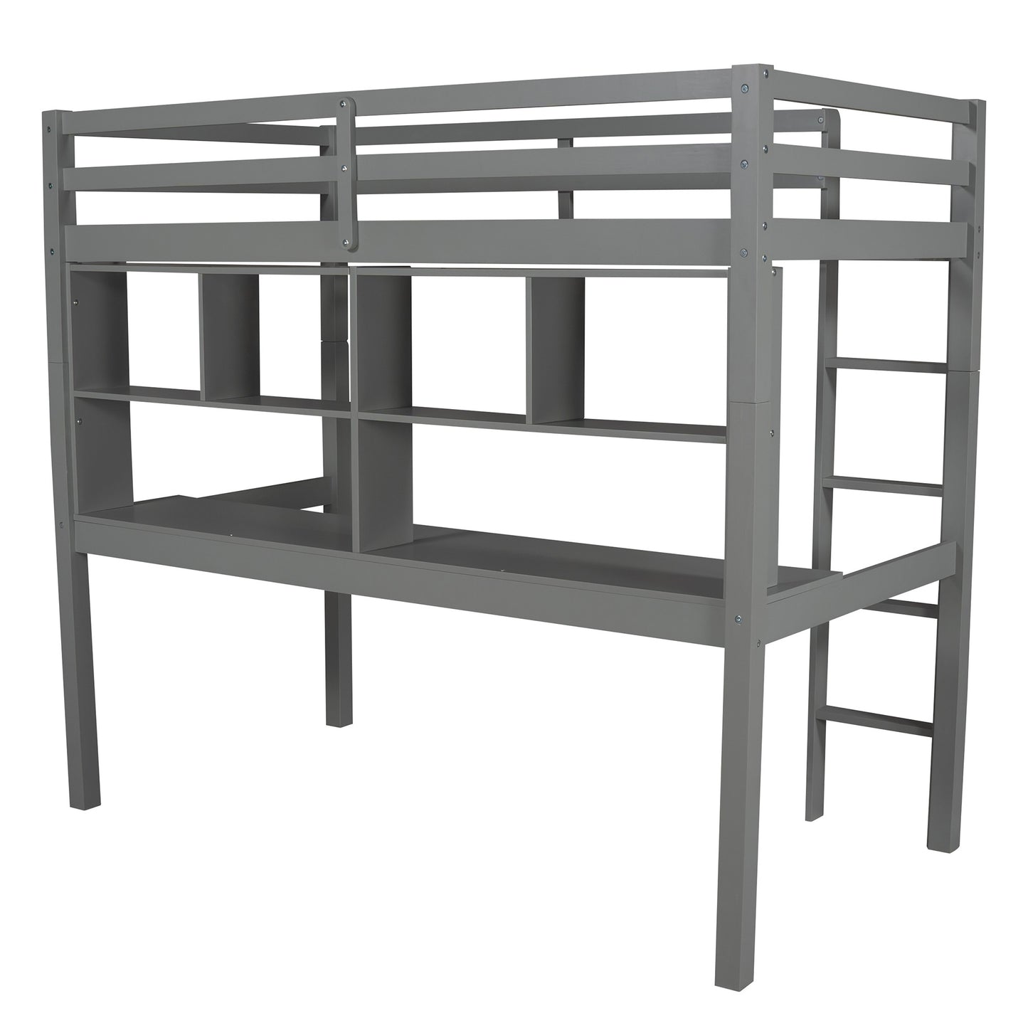 Gray Twin Loft Bed With Desk and Shelves