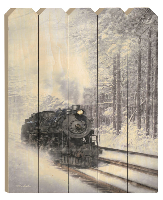 Snowy Locomotive Unframed Picket Fence Wall Art