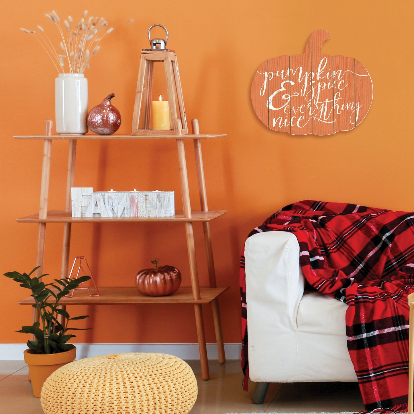 Orange and White Pumpkin Spice and Everything Nice Pumpkin Shaped Wall Art