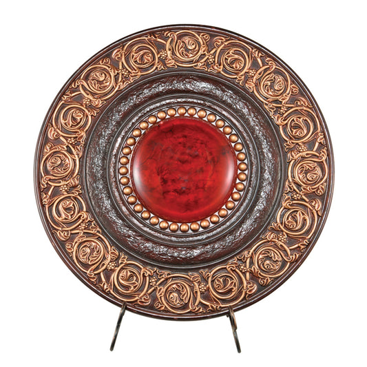 21" Red And Brown Round Polyresin Decorative Plaque