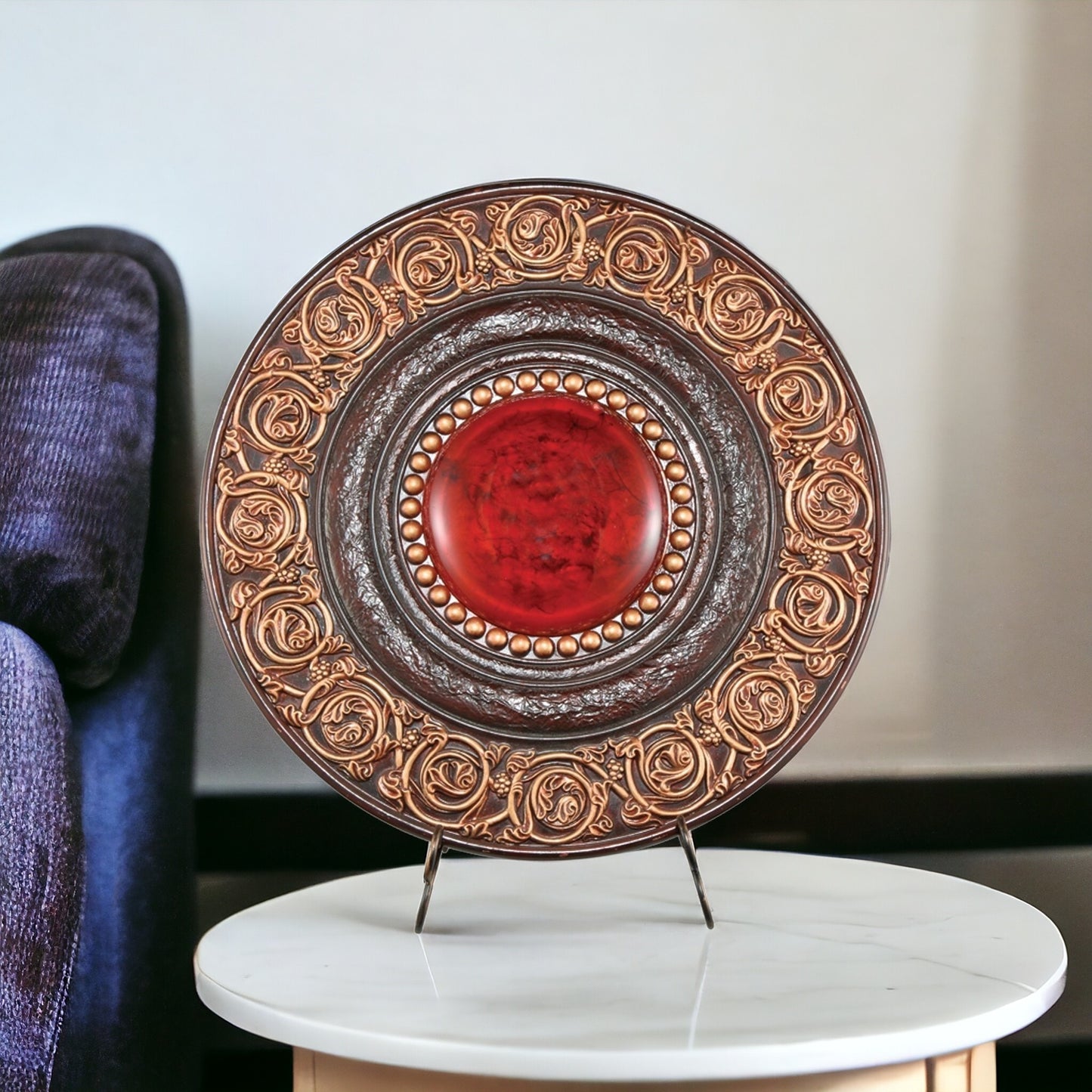 21" Red And Brown Round Polyresin Decorative Plaque