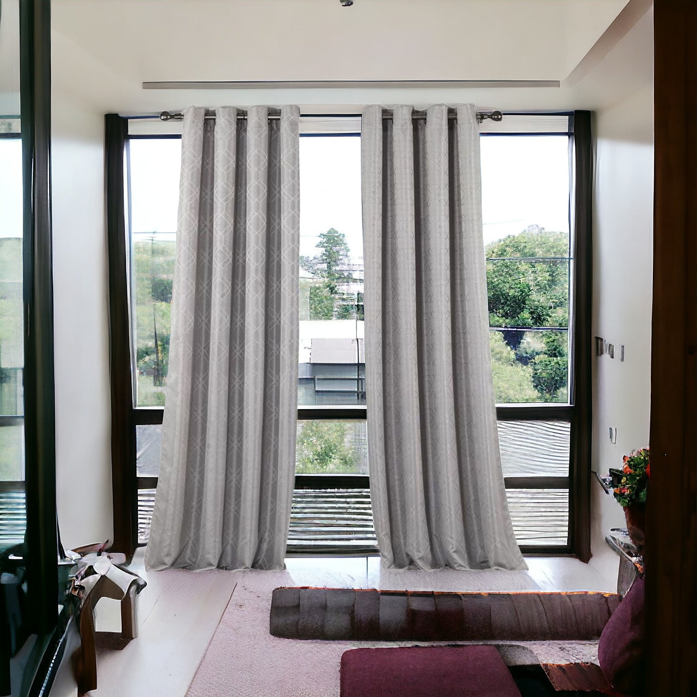 84" Silver Linework Textured Window Curtain Panel