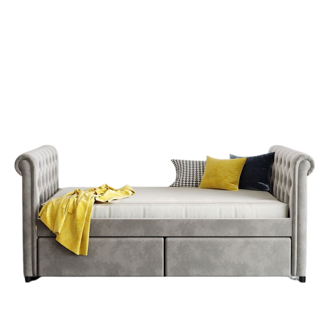 Twin Tufted Gray Upholstered Polyester Blend Sleigh