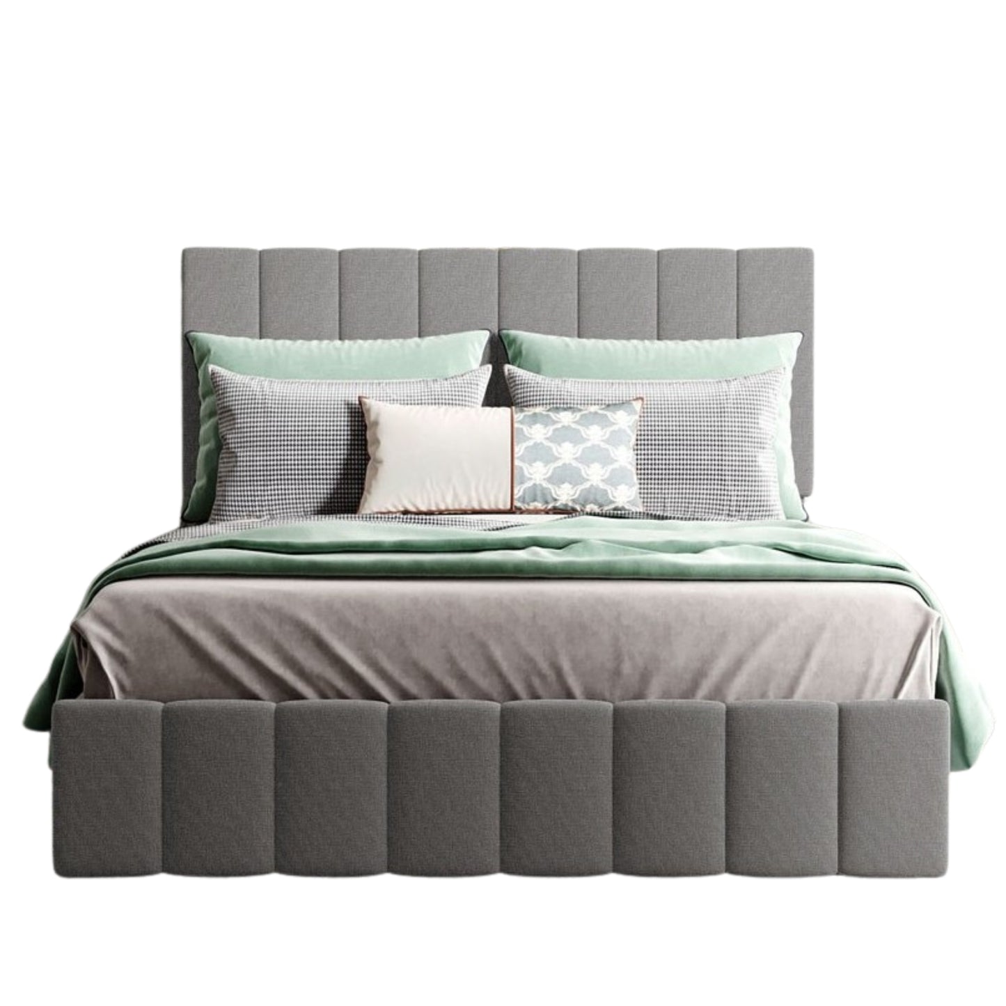Full Double Gray Upholstered Linen Blend Bed