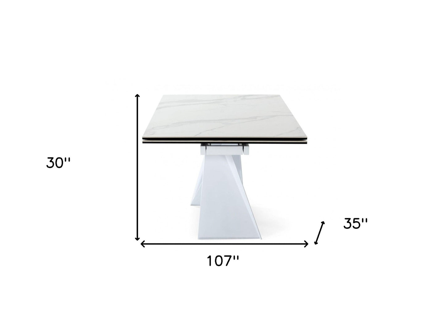 107" White Rectangular Ceramic And Metal Self-Storing Leaf Dining Table