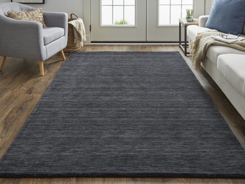 5' X 8' Blue Wool Hand Woven Stain Resistant Area Rug