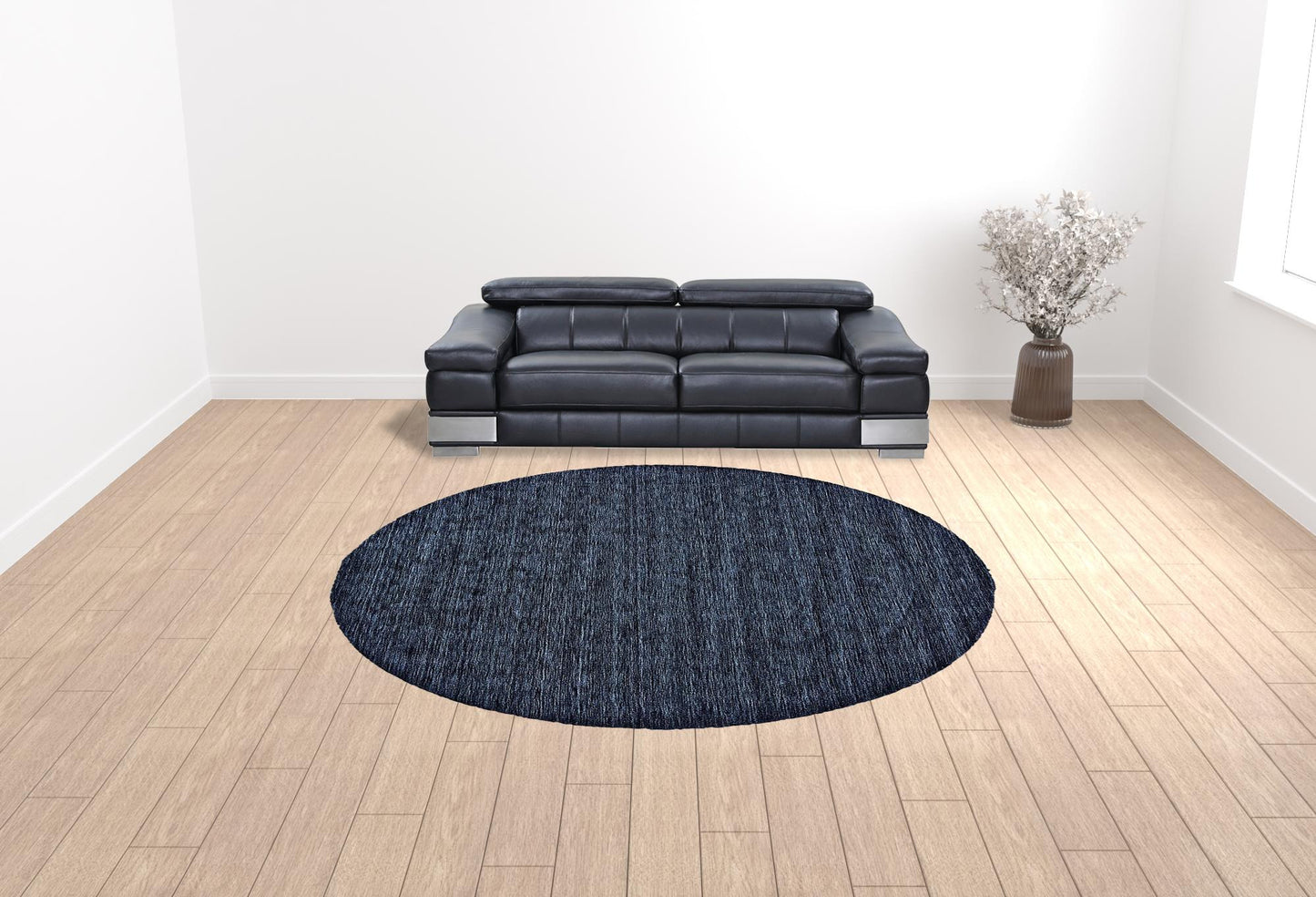 5' X 8' Blue Wool Hand Woven Stain Resistant Area Rug