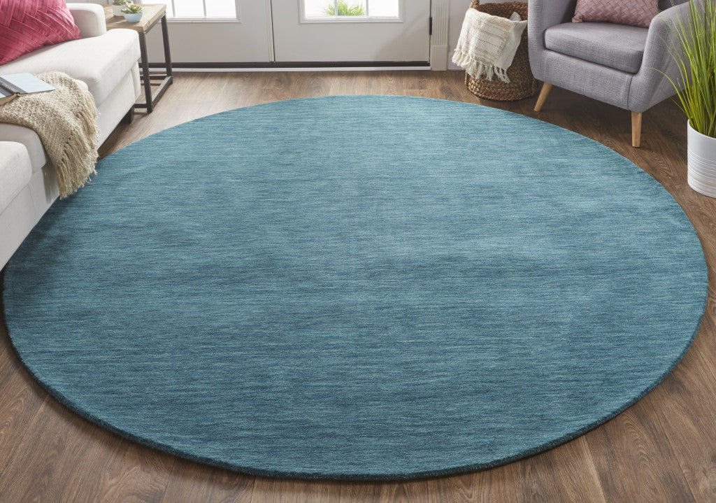 5' X 8' Blue Wool Hand Woven Stain Resistant Area Rug