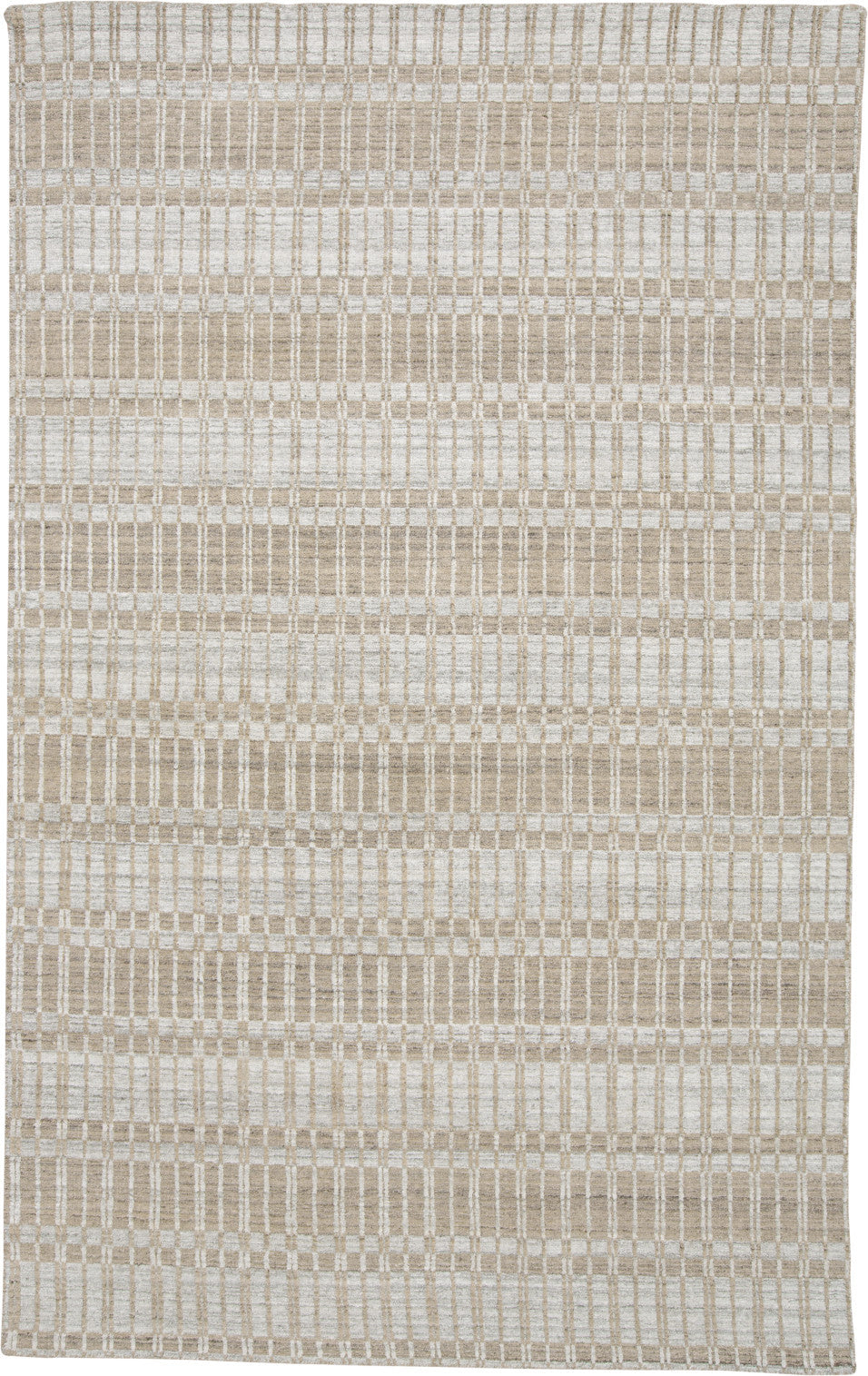 5' X 8' Ivory Taupe And Tan Striped Hand Woven Area Rug