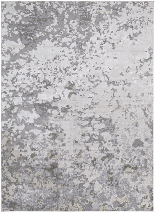 5' X 8' Silver Gray And White Abstract Stain Resistant Area Rug