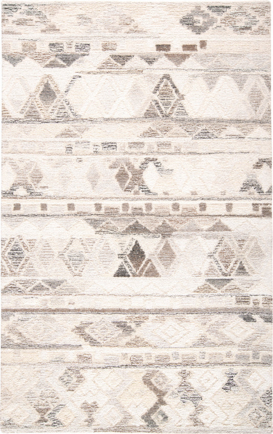 5' x 8' Beige Ivory and Gray Wool Geometric Hand Tufted Area Rug