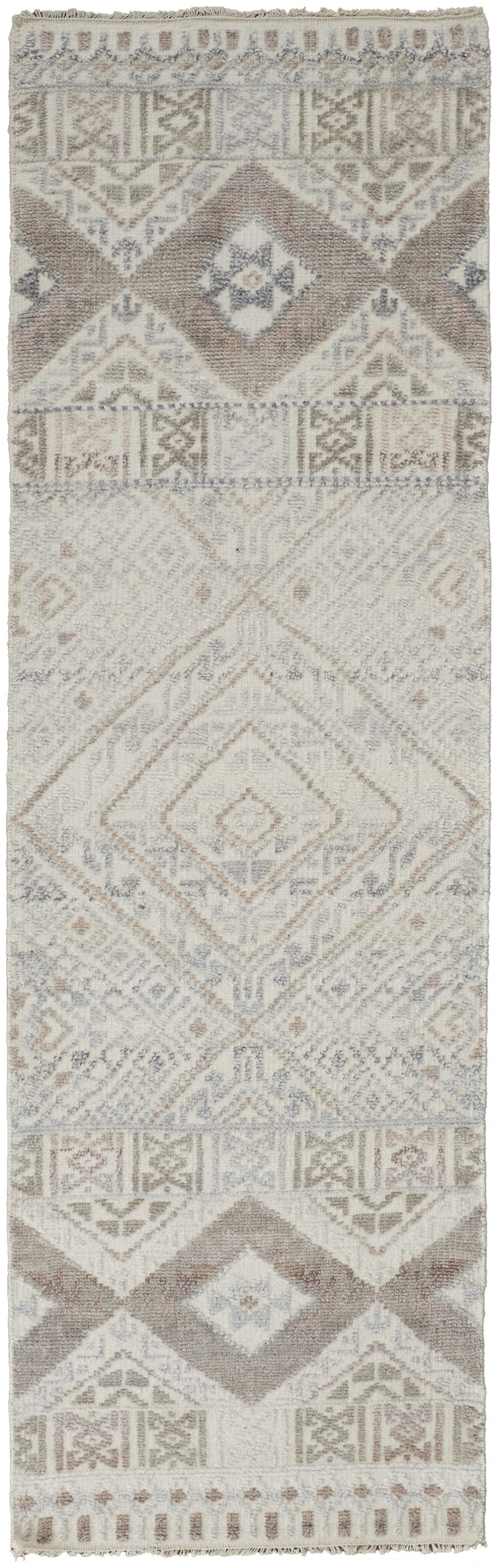 8' X 10' Gray Ivory And Pink Geometric Hand Knotted Area Rug