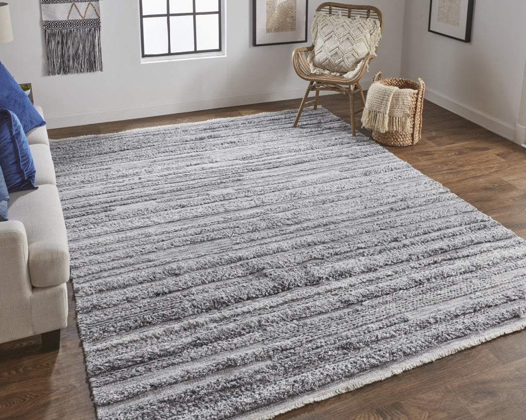 8' X 10' Ivory And Taupe Striped Hand Woven Stain Resistant Area Rug