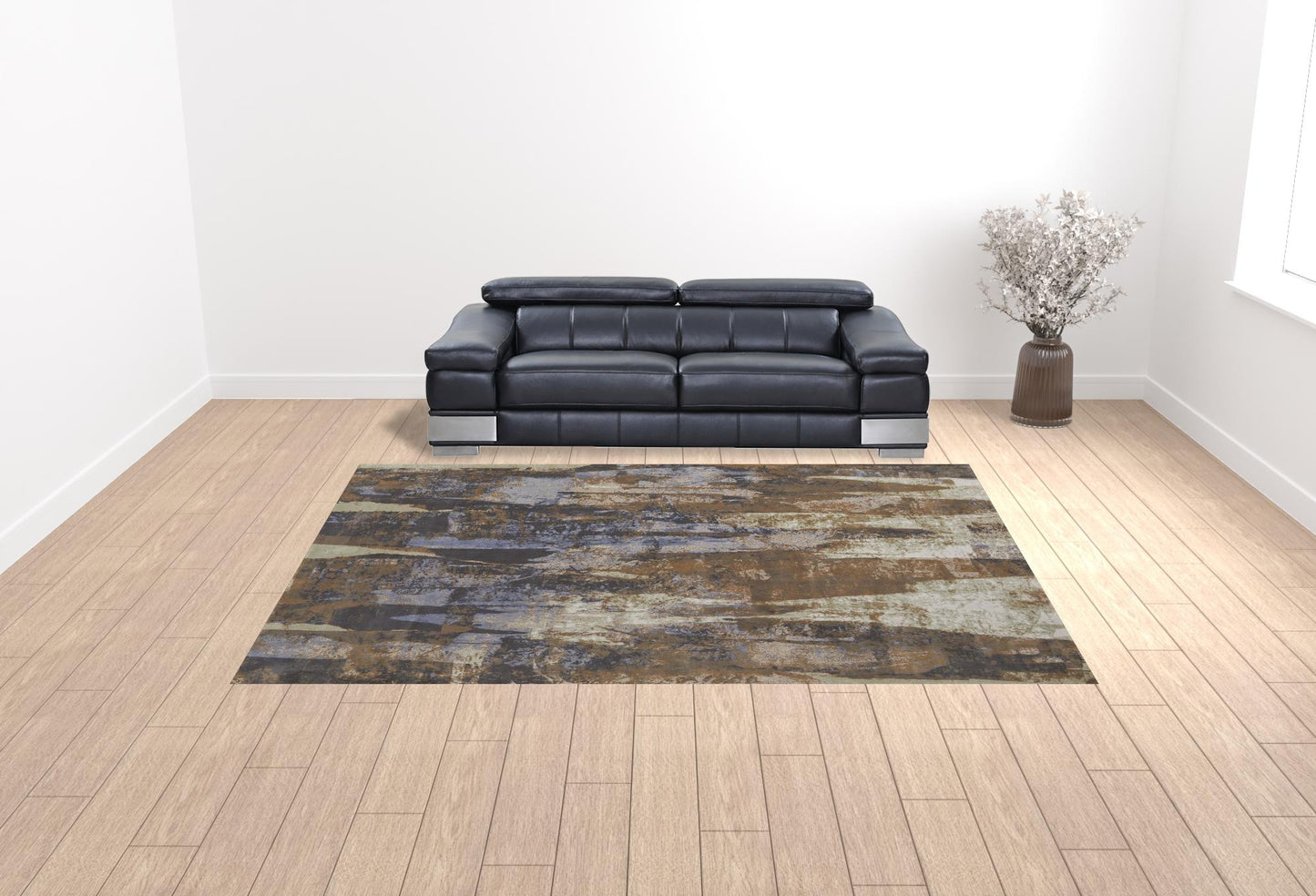 8' X 10' Blue Gray And Tan Abstract Power Loom Distressed Area Rug