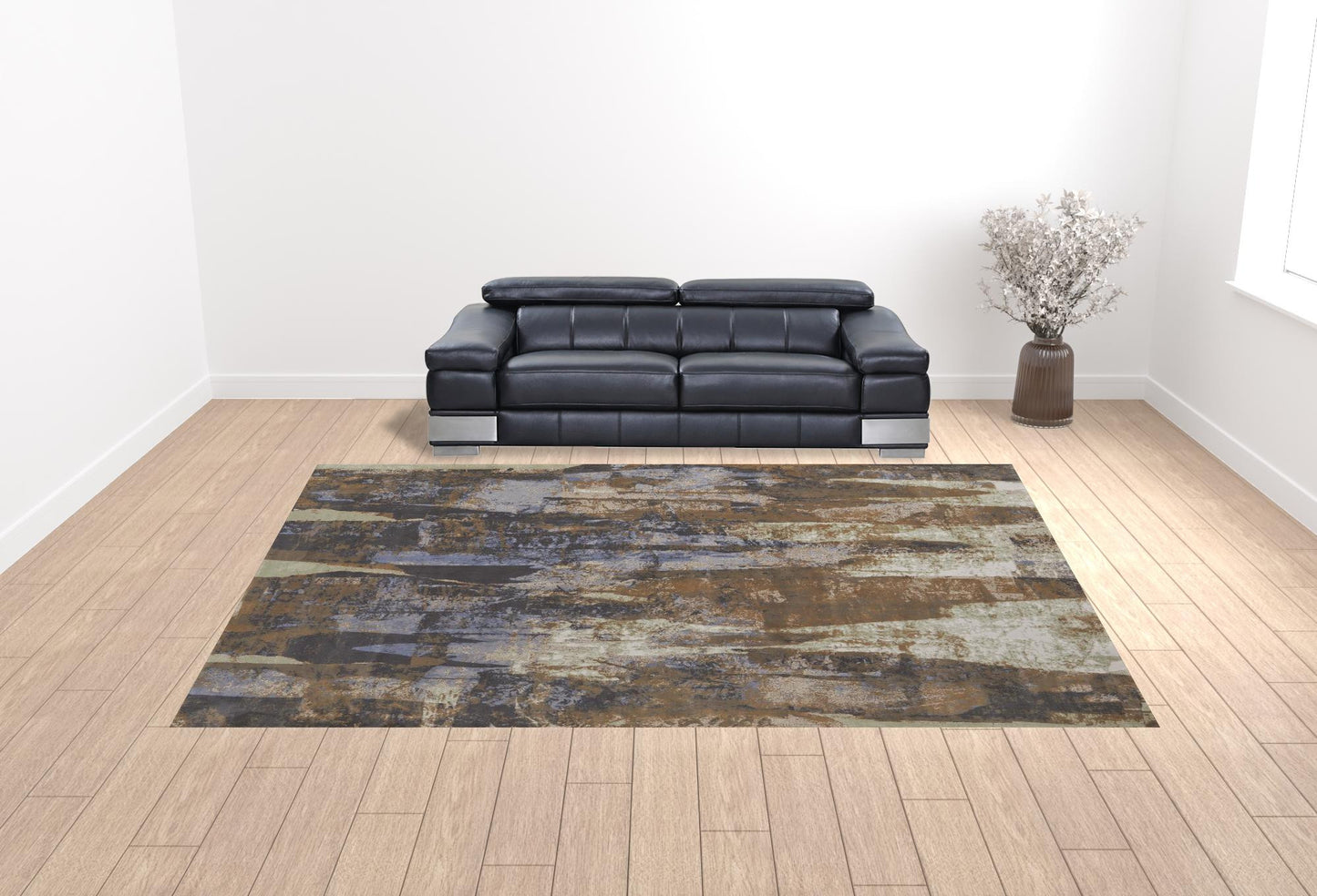 8' X 10' Blue Gray And Tan Abstract Power Loom Distressed Area Rug